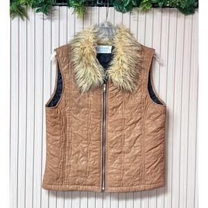 Deborah Murray Women's Faux Suede Faux Fur Vest Size L Full Zip